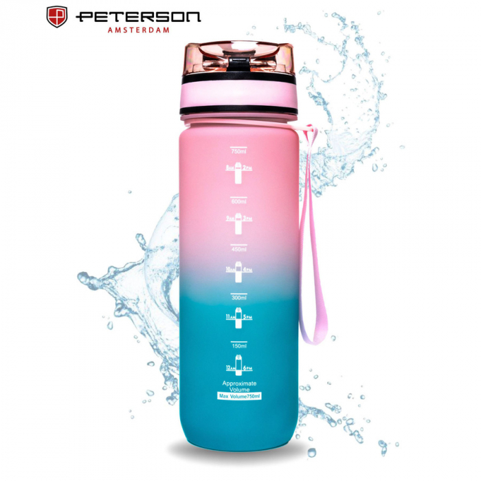 Sticlă de apă Tritan albastră și roz cu șnur practic - Peterson PTR-PTN HY-001-750-9508 [3]