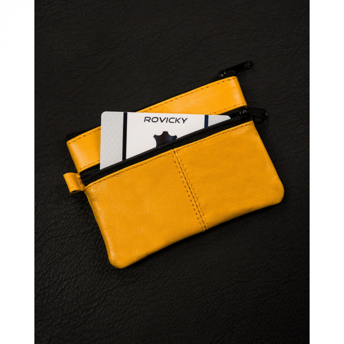 Husa galbena pentru chei din piele naturala cu inchidere cu fermoar PTR-KC-01-PDM YELLOW [4]