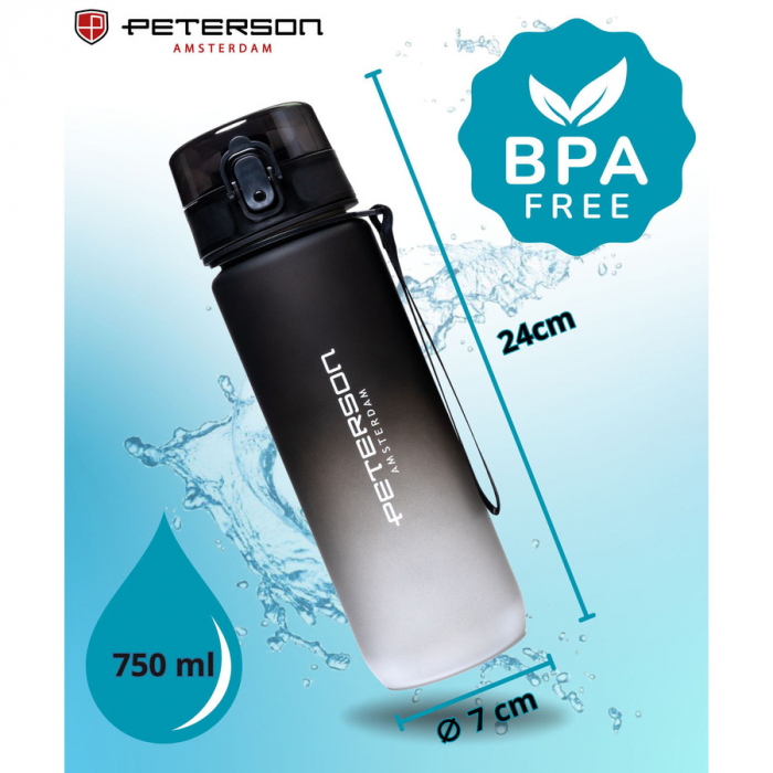 Sticlă de apă din tritan alb-negru cu șnur practic - Peterson PTR-PTN HY-001-750-9515 [4]