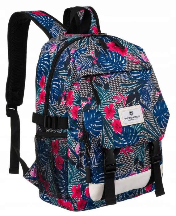 Rucsac pentru școală sport cu model de plante cu buzunar frontal - Peterson PTR-PTN 79907-8306 PRINT [1]