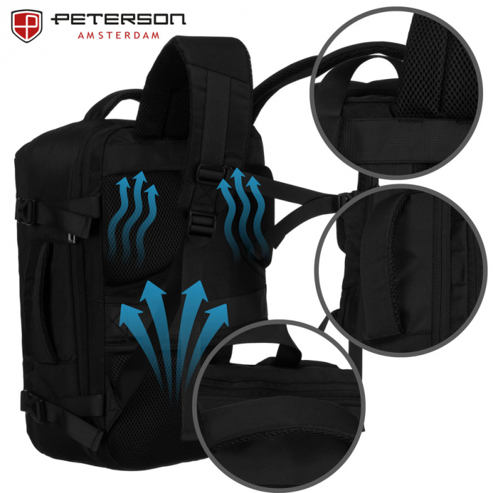 Rucsac negru de călătorie cu spațiu pentru laptop, perfect pentru bagajul de mână în avion - Peterson PTR-PTN 24403-6935 BLACK [10]