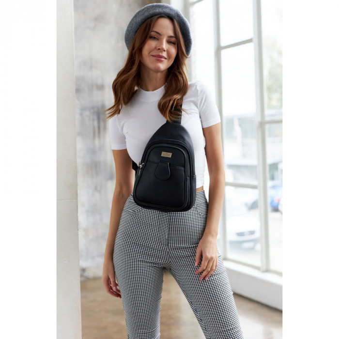 Geantă crossbody neagră pentru femei, rucsac, pe un singur umăr, piele ecologică, Peterson PTR-PTN SSY-1-F19 BLACK [4]