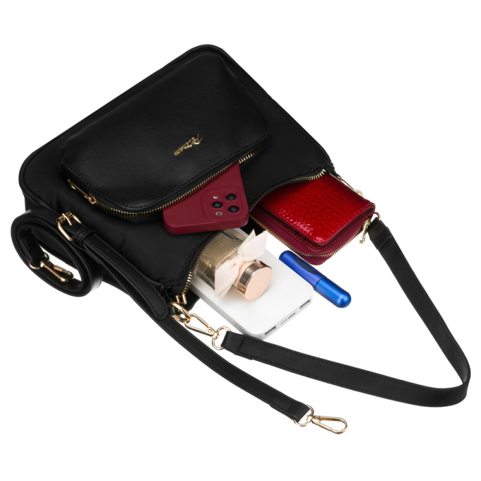 Geantă de damă neagră, din nailon și piele ecologică, cu mânere și curea detașabilă - Peterson PTR-PTN JN-16-0375 BLACK [14]