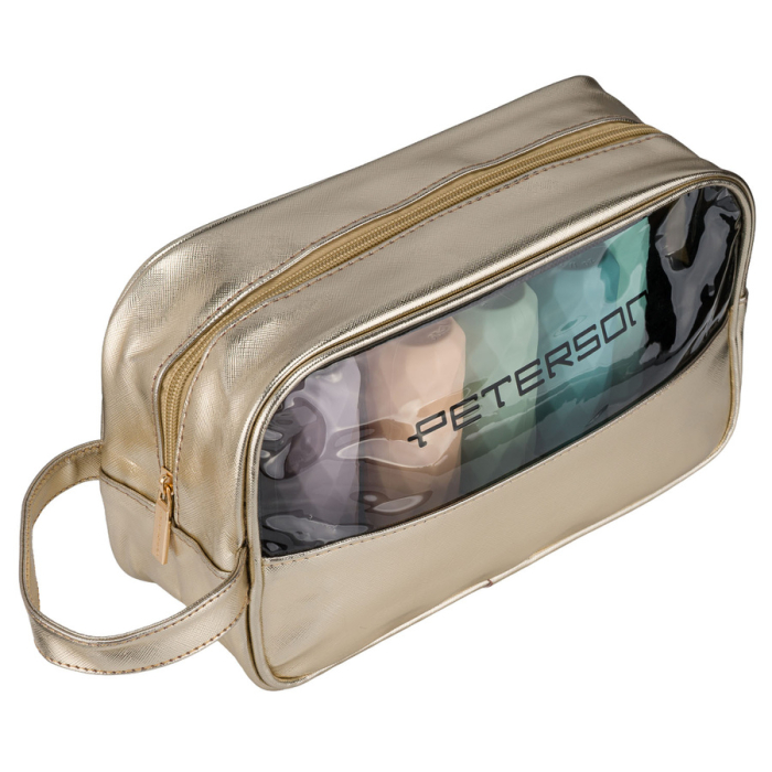 Geantă cosmetică aurie din material sintetic, cu mâner confortabil și panou transparent - Peterson PTR-PTN KOS-DA-21 L.GOLD [4]