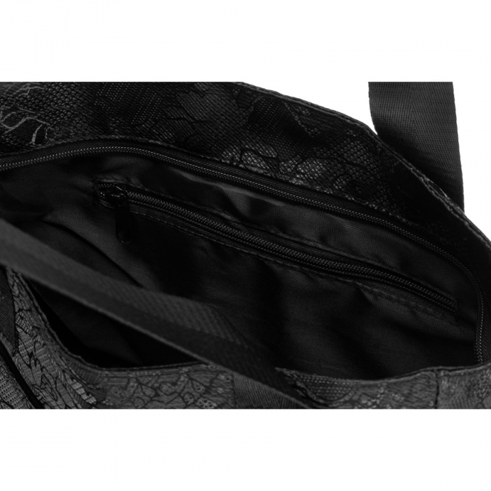Geantă de damă neagră din poliester cu mânere confortabile și buzunar exterior cu fermoar - Rovicky PTR-R-TZ-01-2370 BLACK W [5]