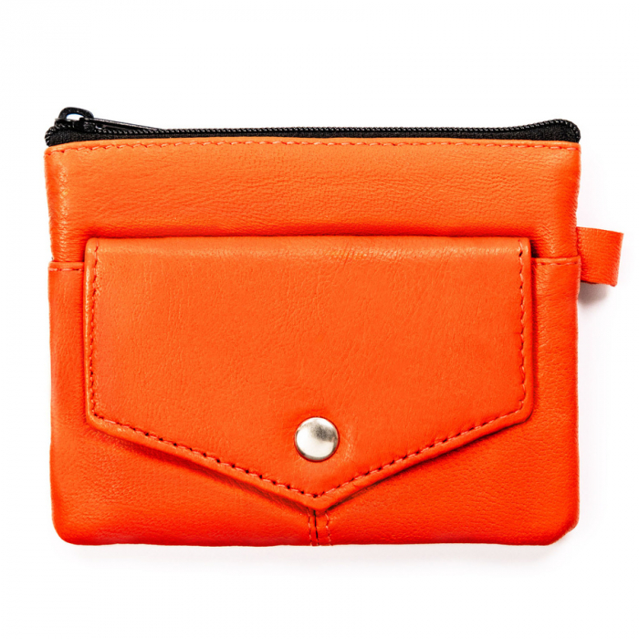 Husa din piele naturala de culoare portocalie cu buzunare cu fermoar PTR-KC-01-PDM ORANGE [1]