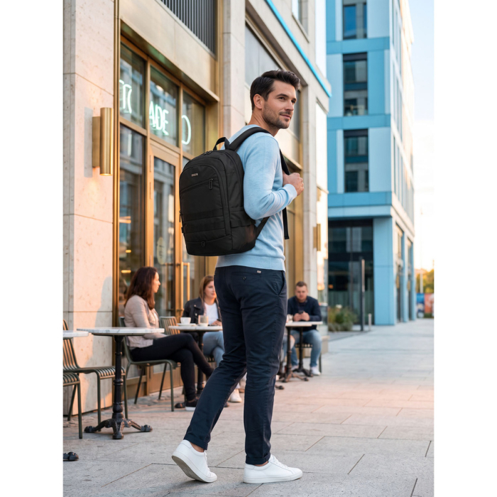 Rucsac mare din poliester negru cu închidere cu fermoar și compartiment pentru laptop - Peterson [3]
