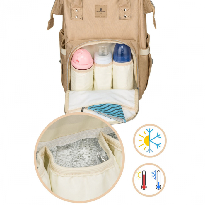 Rucsac multifunctional pentru mamici cu buzunare cu fermoar de culoare bej - Peterson PTR-PTN MB1-5978 BEIGE [10]