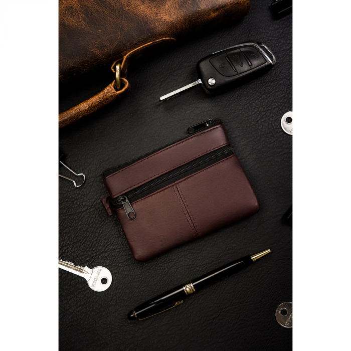 Husa maro din piele naturala cu buzunare cu fermoar PTR-KC-01-PDM BROWN [3]