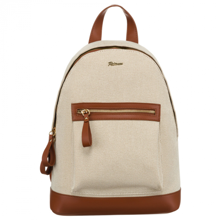 Rucsac mare, urban, pentru femei, în culorile bej și maro, cu buzunar exterior - Peterson PTR-PTN CAN-05 NAT-BROWN [2]
