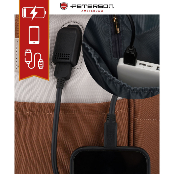 Rucsac de damă din poliester bej și maro cu compartiment pentru laptop - Peterson PTR-PTN ALFA BR-BE [14]