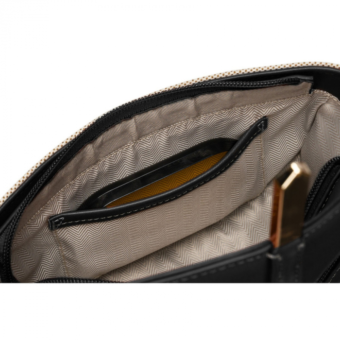 Geantă de damă crossbody bej și neagră, din piele și pânză Peterson PTR-PTN CAN-03 NAT-BLACK [4]
