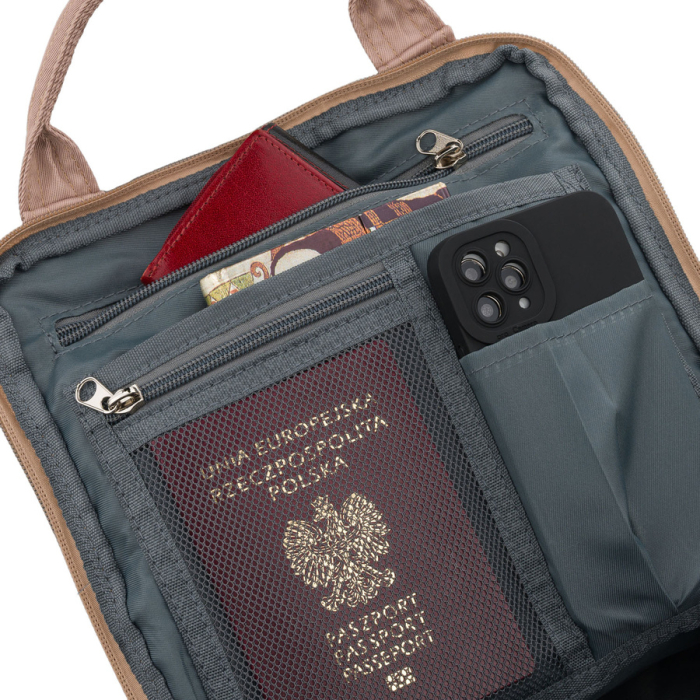 Rucsac bej, mare, pentru femei, confecționat din poliester și piele ecologică - Peterson PTR-PTN GAMMA BEIGE [8]