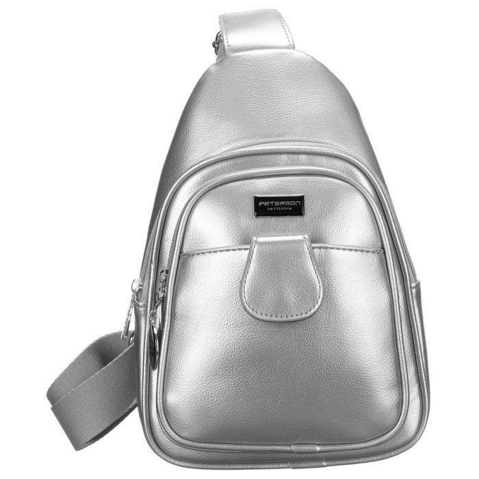 Geantă de umăr argintie la modă pentru femei din piele ecologică, geantă crossbody, Peterson PTR-PTN SSY-1-PIL SILVER [1]