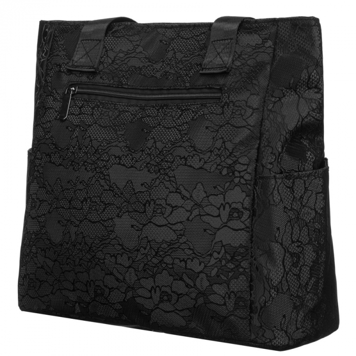 Geantă de damă neagră din poliester cu mânere confortabile și buzunar exterior cu fermoar - Rovicky PTR-R-TZ-01-2370 BLACK W [3]