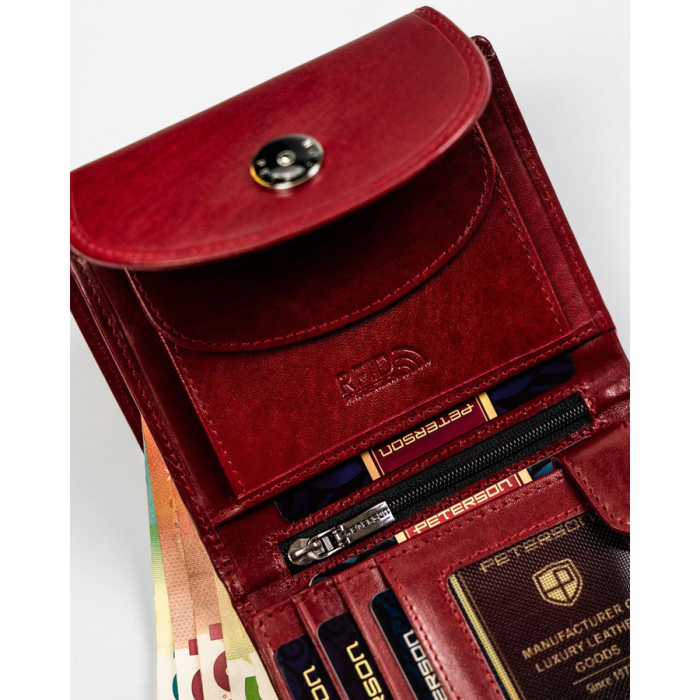 Portofel de damă din piele naturală, de culoare roșie, cu închidere cu capsă - Peterson PTR-PTN 70614-9-TVT RED [10]