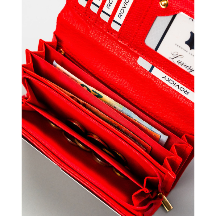 Portofel mare de damă roșu din piele ecologică, model în relief - 4U CAVALDI PTR-CHWJ-05-4788 [7]