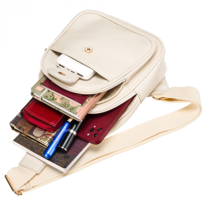 Geantă de damă bej cu curea lată crossbody din material textil, rucsac pe un umăr, piele ecologică, Peterson PTR-PTN SSY-1-F19 L.BEIG [9]