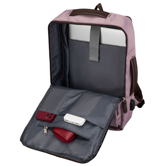 Rucsac de călătorie roz din poliester cu port USB - Peterson [10]