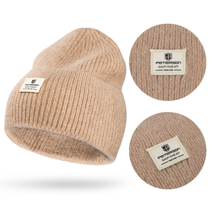 Căciulă beanie bej pentru femei, mărime universală, cu sigla mărcii - Peterson PTR-PTN HAT-10-5516 KHAK [3]
