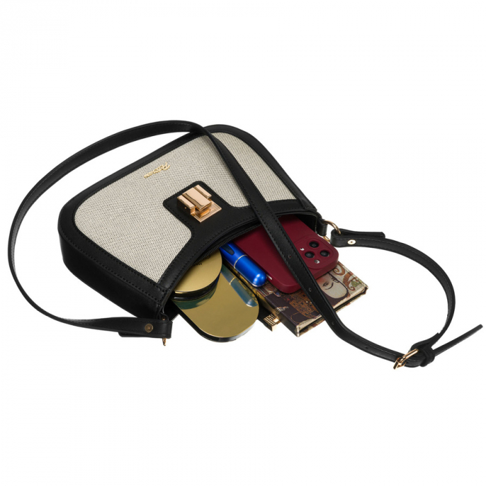 Geantă de damă bej din piele naturală și pânză Peterson PTR-PTN CAN-02 NAT-BLACK [8]
