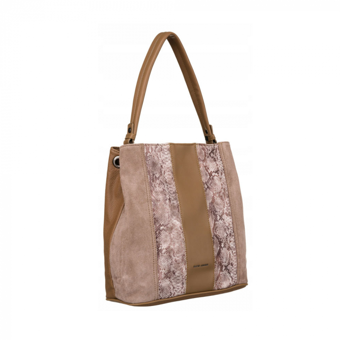 Geanta de dama din piele ecologica cu model de sarpe - David Jones 6885-4 CAMEL [1]