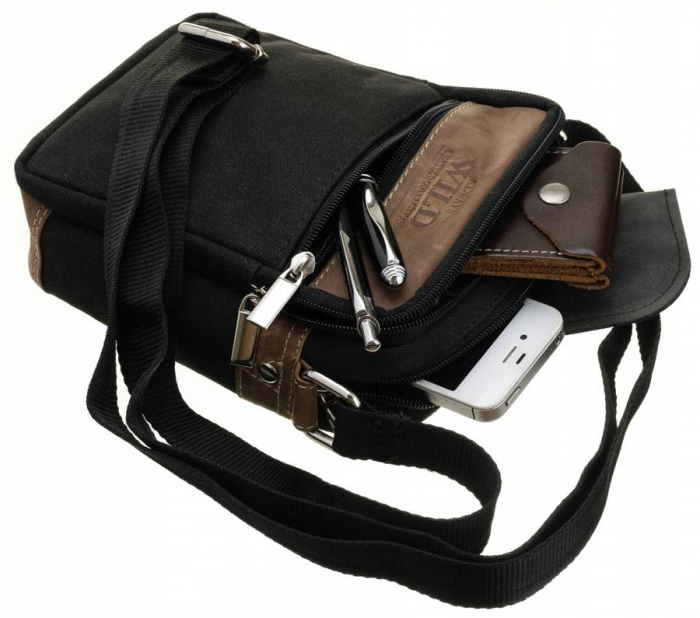 Geanta pentru barbati de umar din piele naturala + tesatura Always Wild PTR-588-MHC [5]