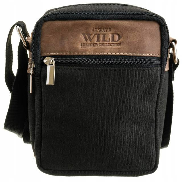 Geanta pentru barbati de umar din piele naturala + tesatura Always Wild PTR-588-MHC [2]