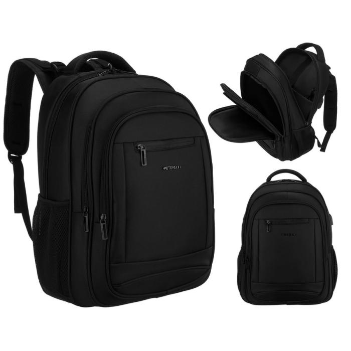 Ghiozdan școlar moale pentru copii, din poliester, de culoare neagră, cu bretele reglabile - Peterson PTN BHX-02-9778 [7]