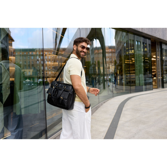 Geantă de laptop pentru bărbați, din piele naturală, de culoare neagră - Peterson PTR-PTN LAP-15601-NDM [8]