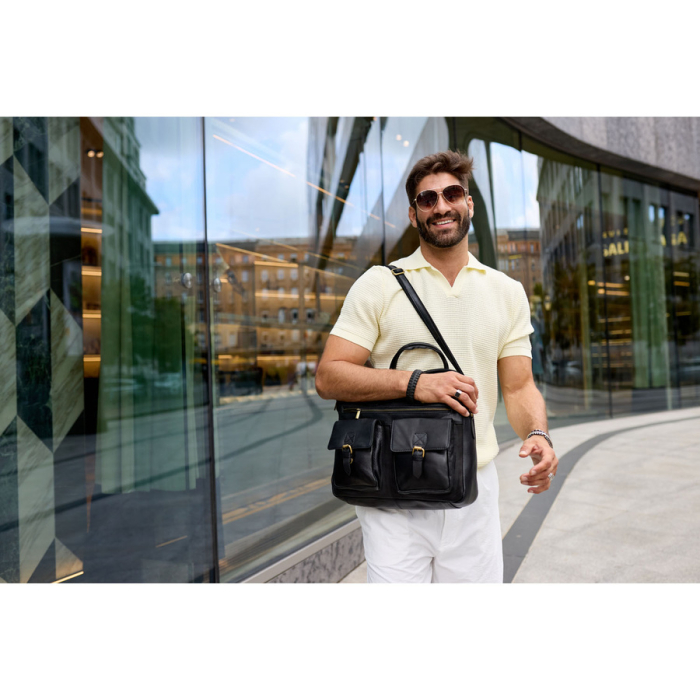 Geantă de laptop pentru bărbați, din piele naturală, de culoare neagră - Peterson PTR-PTN LAP-15601-NDM [9]