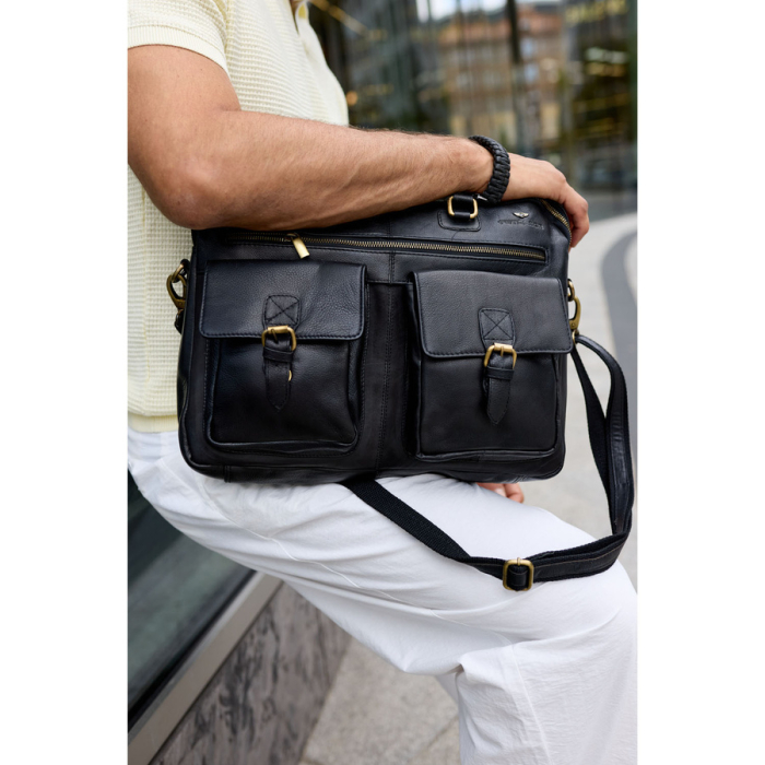 Geantă de laptop pentru bărbați, din piele naturală, de culoare neagră - Peterson PTR-PTN LAP-15601-NDM [3]