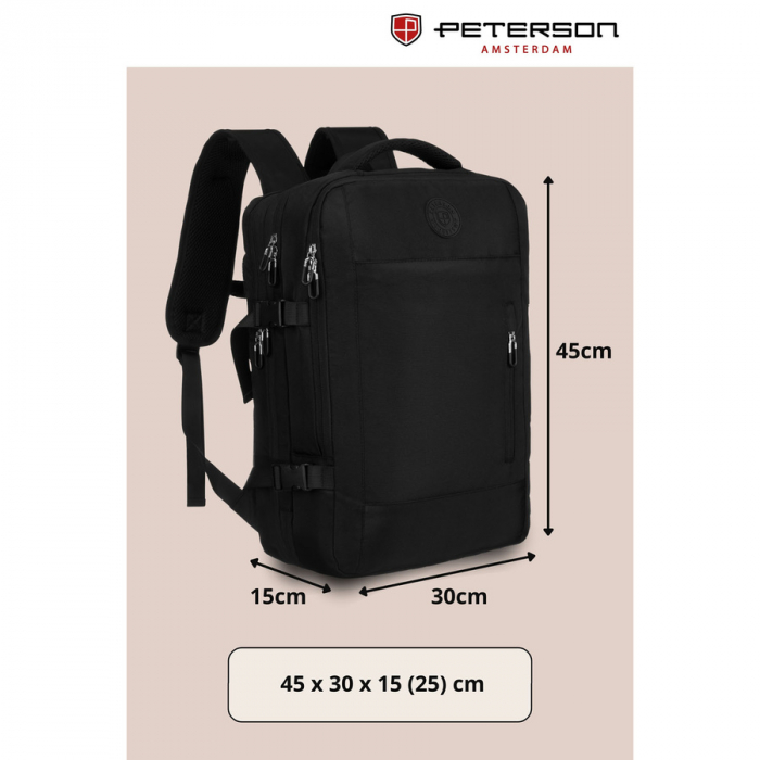 Rucsac negru de călătorie, perfect pentru bagajul de mână în avion - Peterson PTR-PTN 24421-5074 BLACK [3]