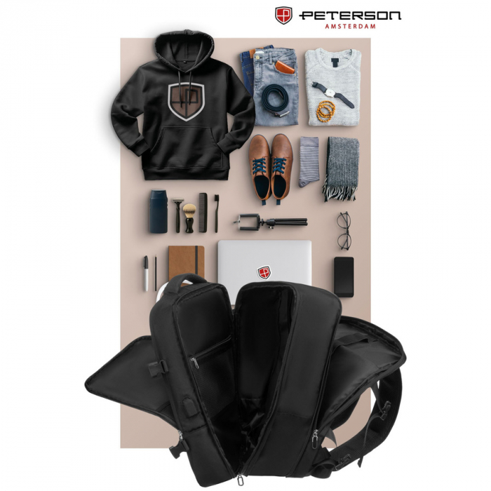 Rucsac negru de călătorie, perfect pentru bagajul de mână în avion - Peterson PTR-PTN 24421-5074 BLACK [12]