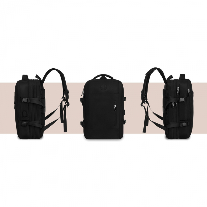 Rucsac negru de călătorie, perfect pentru bagajul de mână în avion - Peterson PTR-PTN 24421-5074 BLACK [4]