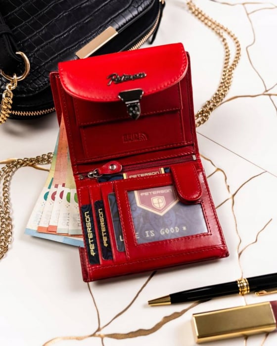 Set cadou dama Peterson PTR-PTN SET-D-19-KCS RED portofel dama din piele naturala + breloc [5]