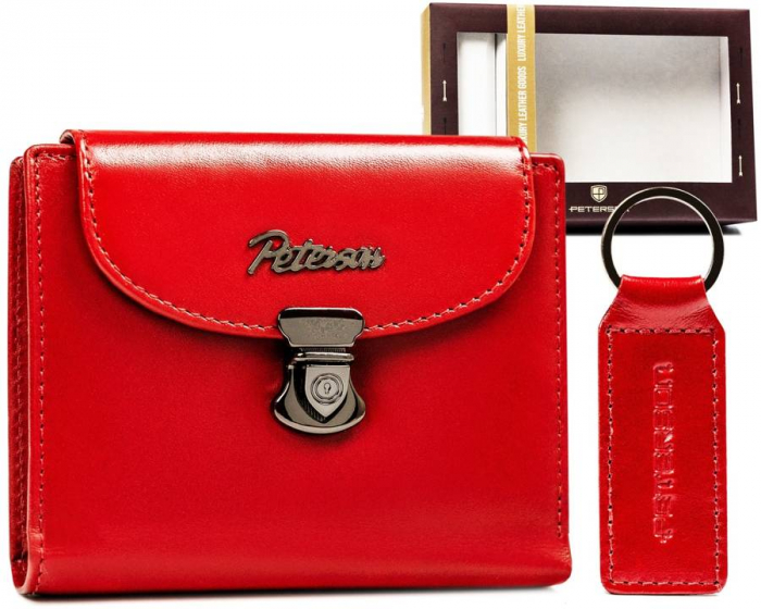 Set cadou dama Peterson PTR-PTN SET-D-19-KCS RED portofel dama din piele naturala + breloc [10]