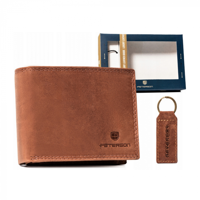Set cadou portofel barbati din piele naturala + breloc Peterson PTR-PTN SET-M-N003-CHM C [1]