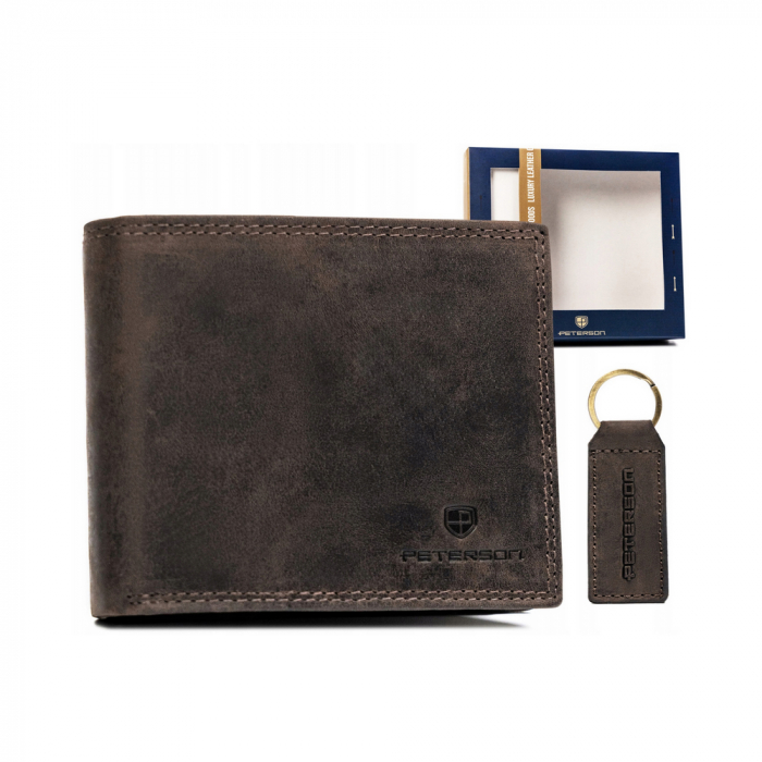 Set cadou portofel barbati din piele naturala si breloc Peterson PTR-PTN SET-M-1549-CHM B [1]