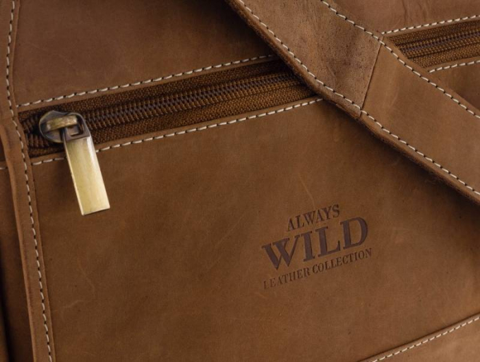 Geantă de umăr pentru bărbați din piele naturala - Always Wild PTR-251L-MH-2111 TAN [6]