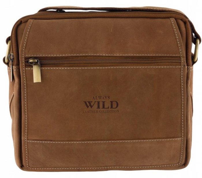 Geantă de umăr pentru bărbați din piele naturala - Always Wild PTR-251L-MH-2111 TAN [2]