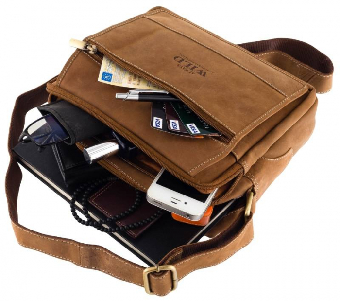 Geantă de umăr pentru bărbați din piele naturala - Always Wild PTR-251L-MH-2111 TAN [8]