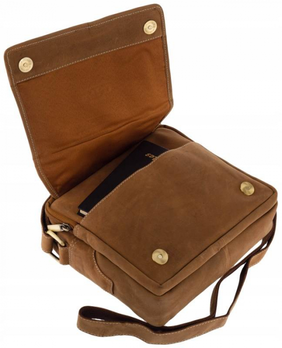 Geantă de umăr pentru bărbați din piele naturala - Always Wild PTR-251L-MH-2111 TAN [4]