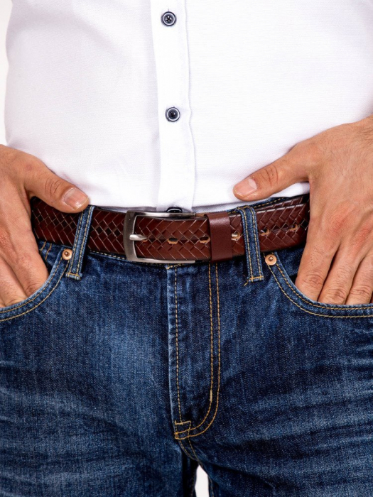 Stylowy, uniwersalny, pleciony pasek męski ze skóry naturalnej — Rovicky [7]