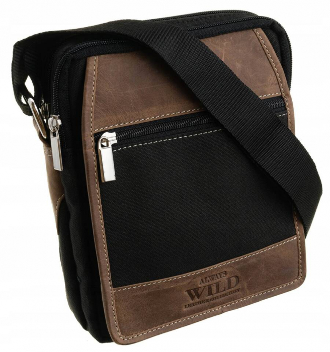 Geanta messenger pentru barbati din material textil si piele naturala - Always Wild PTR-251-MHC BL [2]