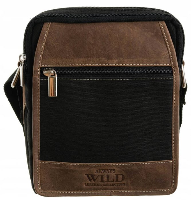 Geanta messenger pentru barbati din material textil si piele naturala - Always Wild PTR-251-MHC BL [3]