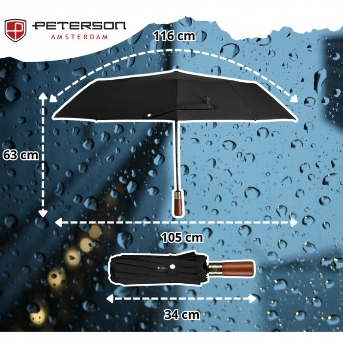 Umbrelă neagră pliabilă într-o husă elegantă - Peterson PTR-PTN UMB-01T-6089 BL [3]