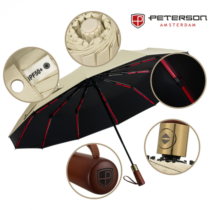 Umbrelă albă, de ploaie și soare, cu deschidere automată - Peterson PTR-PTN UMB-01T-6096 WHI [3]