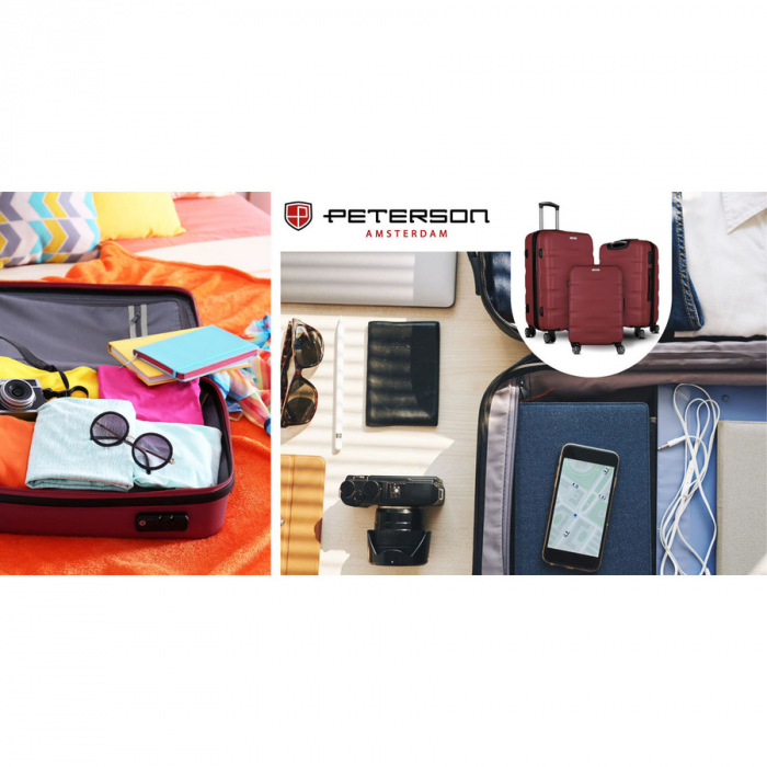 Troler mare de călătorie ABS+ vișinie cu lacăt cu combinație - Peterson PTR-PTN 5806-W-L-4497 PU [16]