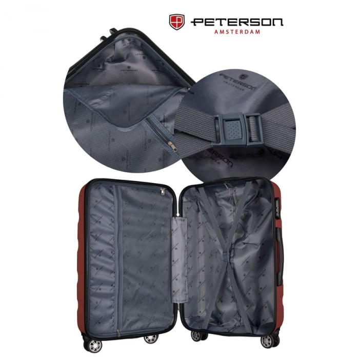 Troler mare de călătorie ABS+ vișinie cu lacăt cu combinație - Peterson PTR-PTN 5806-W-L-4497 PU [12]